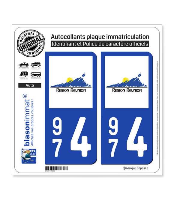 974 Réunion - LogoType | Autocollant plaque immatriculation