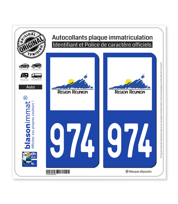 974-H Réunion - LogoType | Autocollant plaque immatriculation