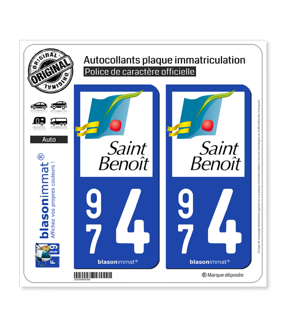 974 Saint-Benoît - Ville | Autocollant plaque immatriculation
