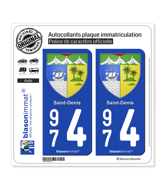 974 Saint-Denis - Armoiries | Autocollant plaque immatriculation