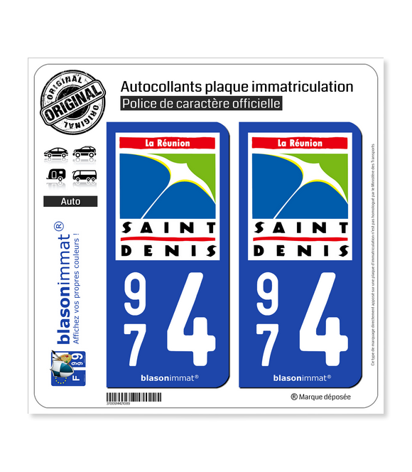 974 Saint-Denis - Ville | Autocollant plaque immatriculation