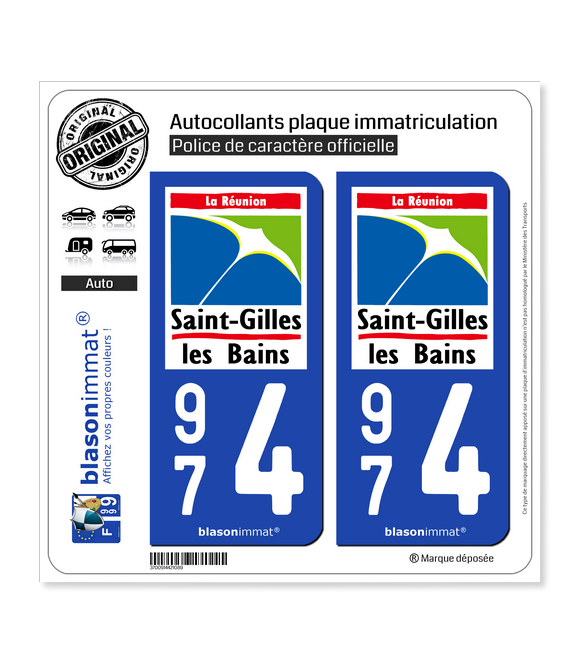 974 Saint-Gilles les Bains - Lieu-Dit | Autocollant plaque immatriculation