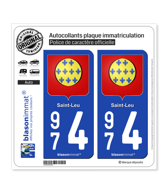 974 Saint-Leu - Armoiries | Autocollant plaque immatriculation