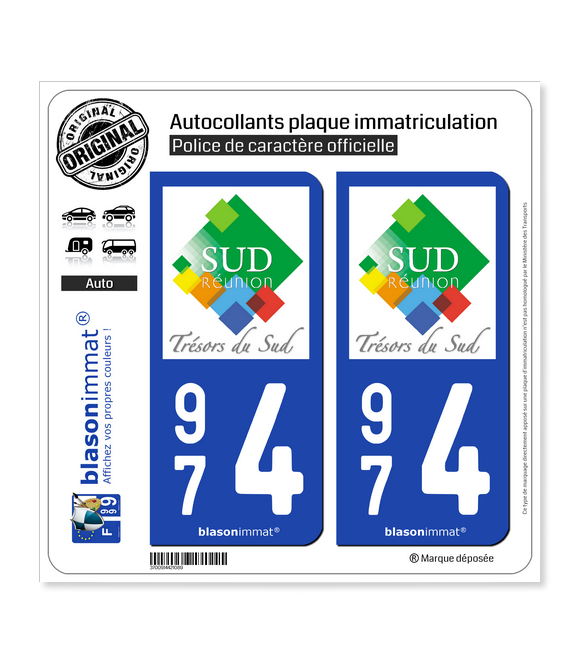 974 Réunion du Sud - Tourisme | Autocollant plaque immatriculation