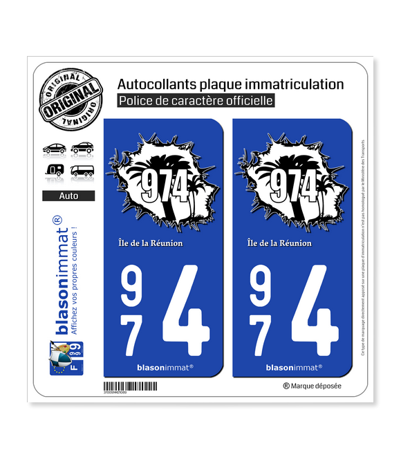 974 Réunion - en Force | Autocollant plaque immatriculation