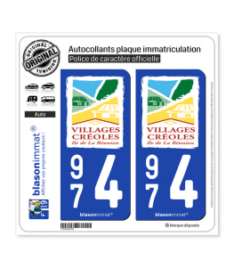 974 Réunion - Villages Créoles | Autocollant plaque immatriculation