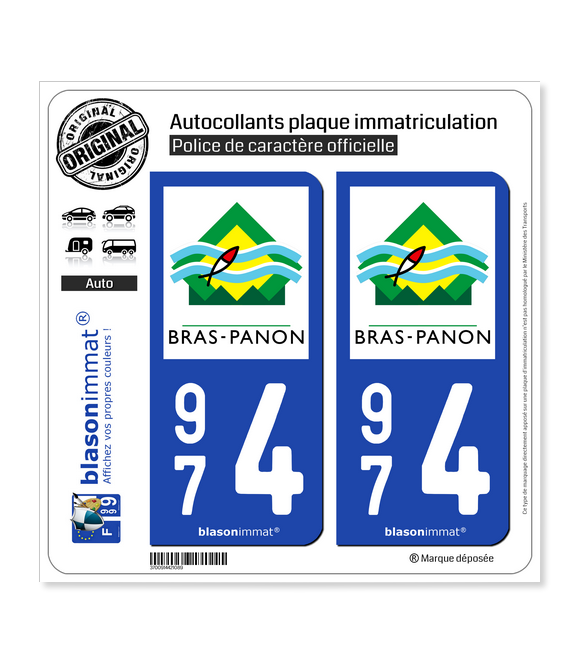 974 Bras-Panon - Ville | Autocollant plaque immatriculation
