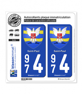 974 Saint-Paul - Armoiries | Autocollant plaque immatriculation