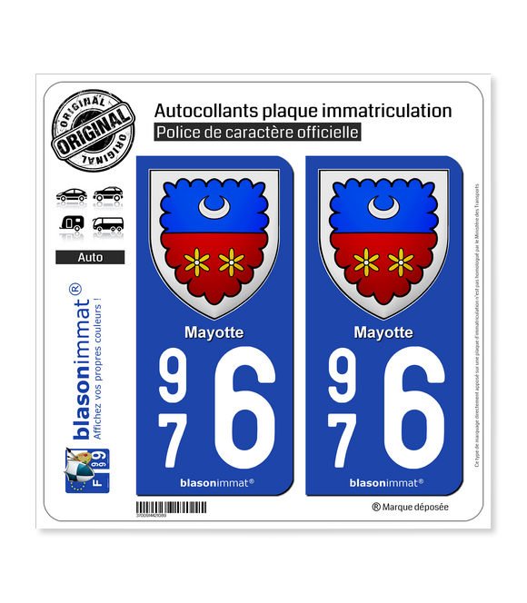 976 Mayotte - Armoiries | Autocollant plaque immatriculation