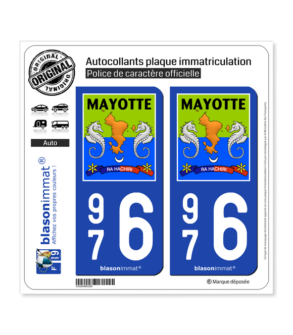 976 Mayotte - Collector | Autocollant plaque immatriculation