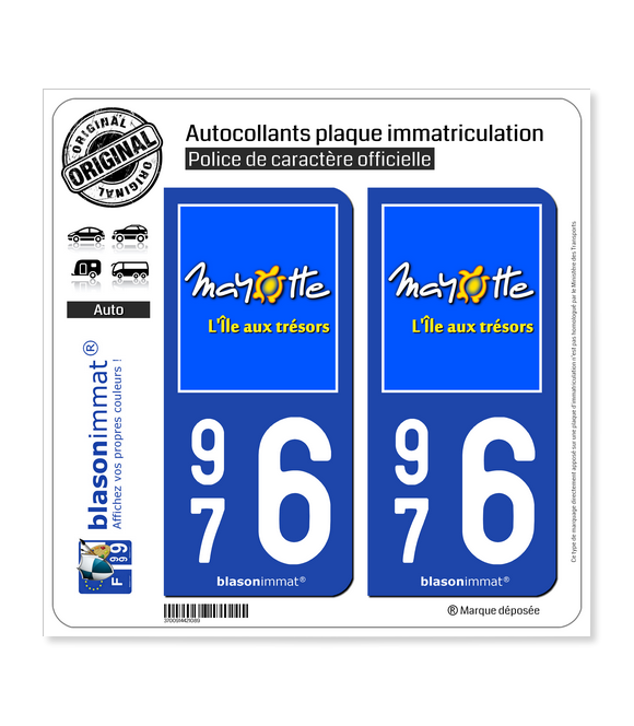 976 Mayotte - Île aux Trésors | Autocollant plaque immatriculation