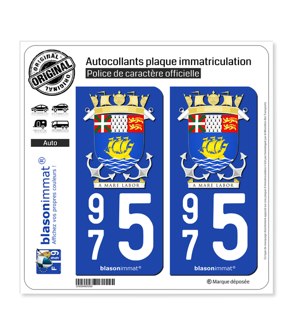 975 Saint-Pierre et Miquelon - Armoiries | Autocollant plaque immatriculation