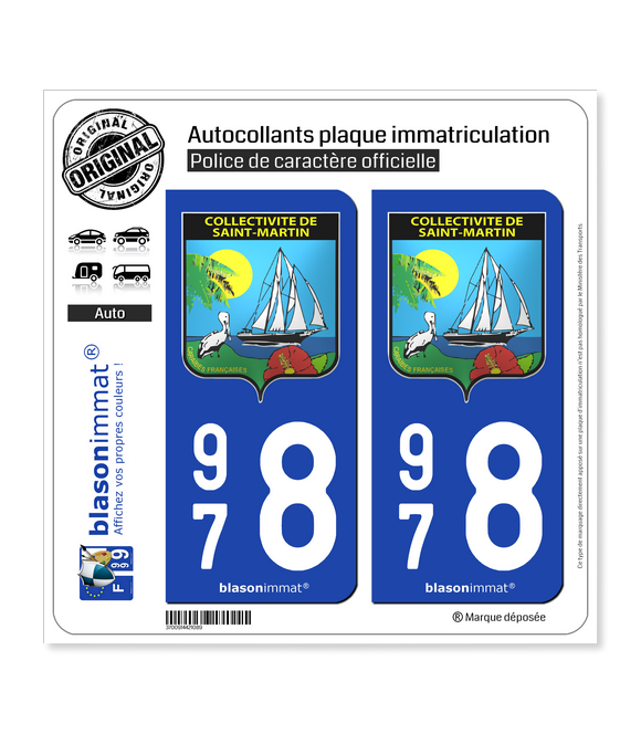 978 Saint-Martin - Armoiries | Autocollant plaque immatriculation