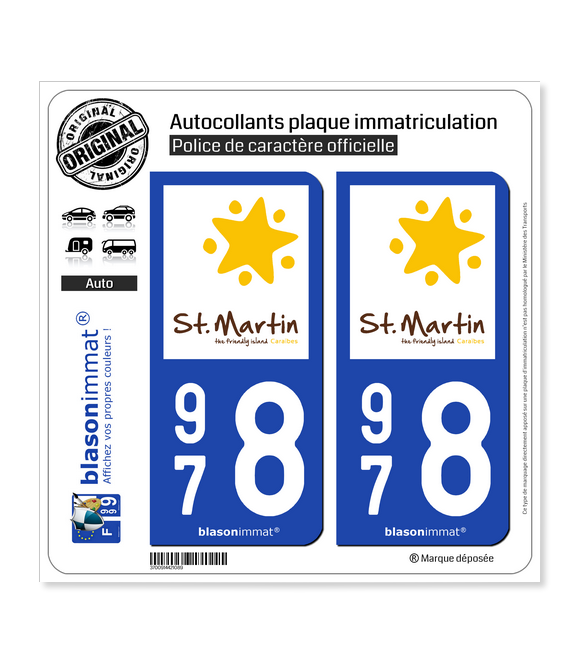 978 Saint-Martin - Tourisme | Autocollant plaque immatriculation