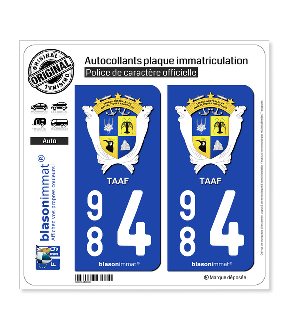 984 TAAF - Armoiries | Autocollant plaque immatriculation