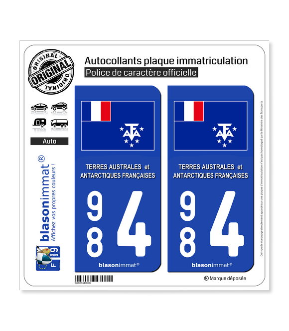 984 TAAF - Drapeau | Autocollant plaque immatriculation