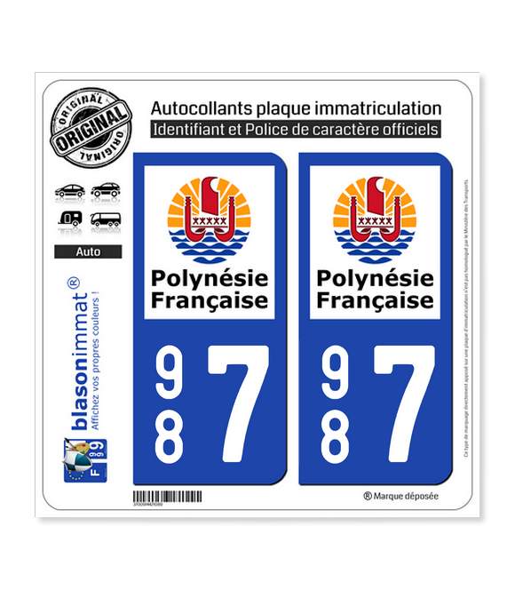 987 Polynésie Française - Collectivité | Autocollant plaque immatriculation