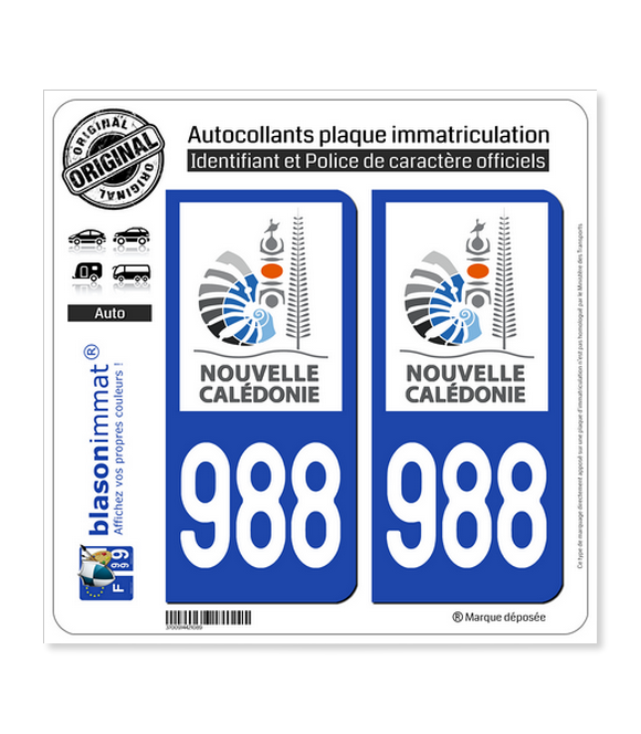 988-H Nouvelle-Calédonie - Gouvernement | Autocollant plaque immatriculation