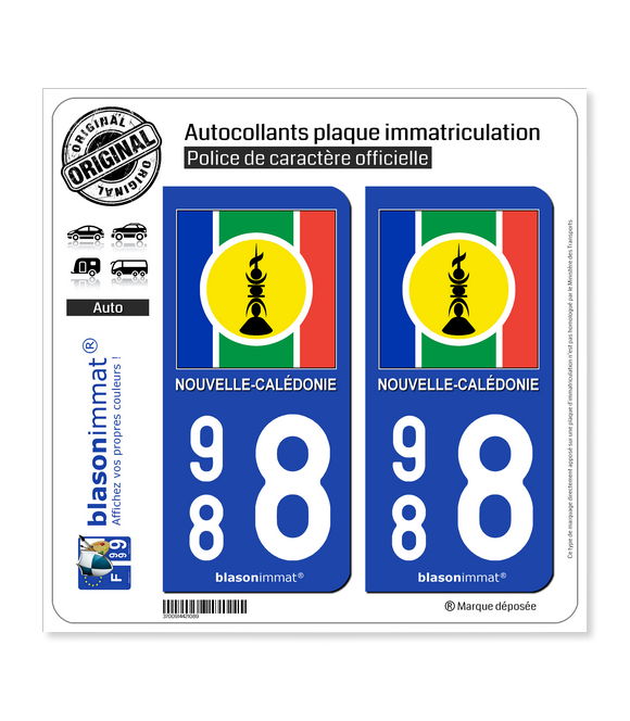 988 Nouvelle-Calédonie - Drapeau | Autocollant plaque immatriculation