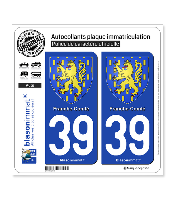 39 Franche-Comté - Armoiries | Autocollant plaque immatriculation