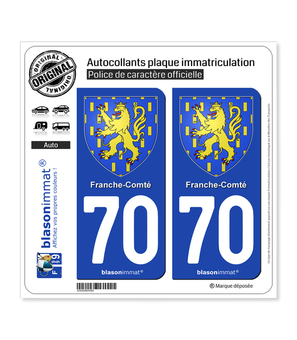 70 Franche-Comté - Armoiries | Autocollant plaque immatriculation