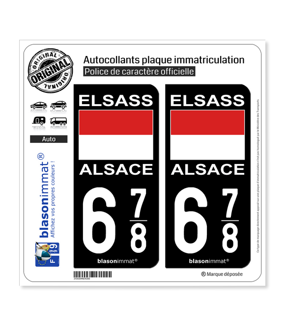 Lot De 4 Autocollants Plaque Immatriculation Département 68 (Haut-Rhin) Avec Logo Alsace - Dimensions Officielles 45x100 Mm, Fabrication Française - 6