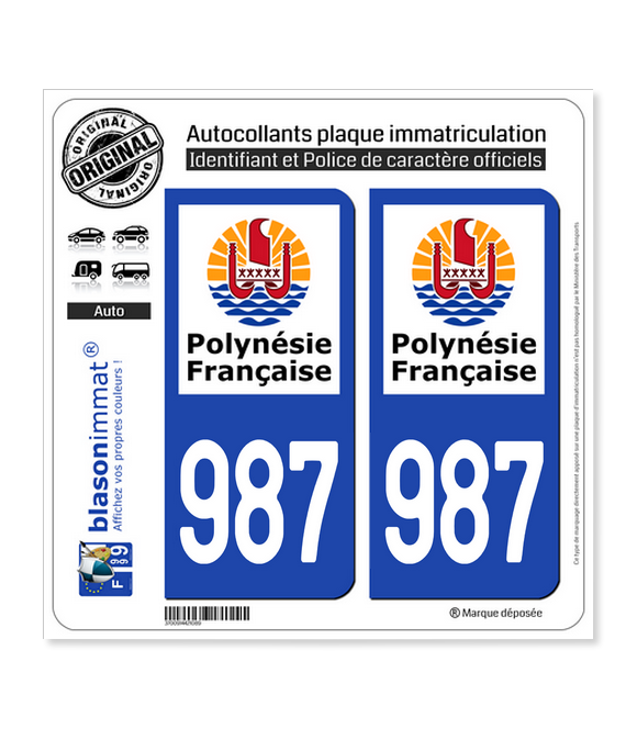 987-H Polynésie Française - Collectivité | Autocollant plaque immatriculation