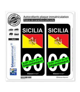 Sicile Région - Drapeau (Italie) | Autocollant plaque immatriculation (Fond Noir)