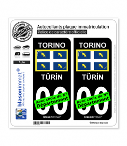 Turin Ville - Drapeau | Autocollant plaque immatriculation (Fond Noir)