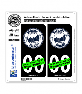 Miami Floride - Timbre | Autocollant plaque immatriculation (Fond Noir)