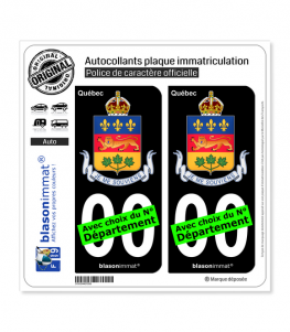 Québec - Armoiries (Canada) | Autocollant plaque immatriculation (Fond Noir)