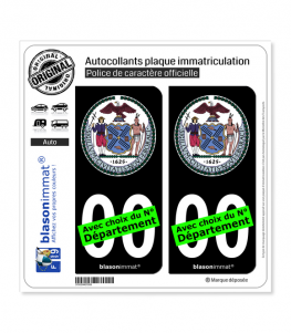 New York - Armoiries | Autocollant plaque immatriculation (Fond Noir)