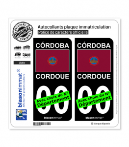 Cordoue Ville - Drapeau (Espagne) | Autocollant plaque immatriculation (Fond Noir)