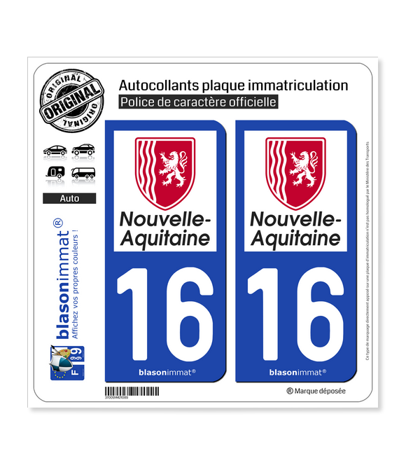 16 Nouvelle-Aquitaine - Région | Autocollant plaque immatriculation
