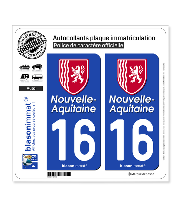 16 Nouvelle-Aquitaine - Région II | Autocollant plaque immatriculation