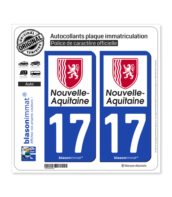17 Nouvelle-Aquitaine - Région | Autocollant plaque immatriculation