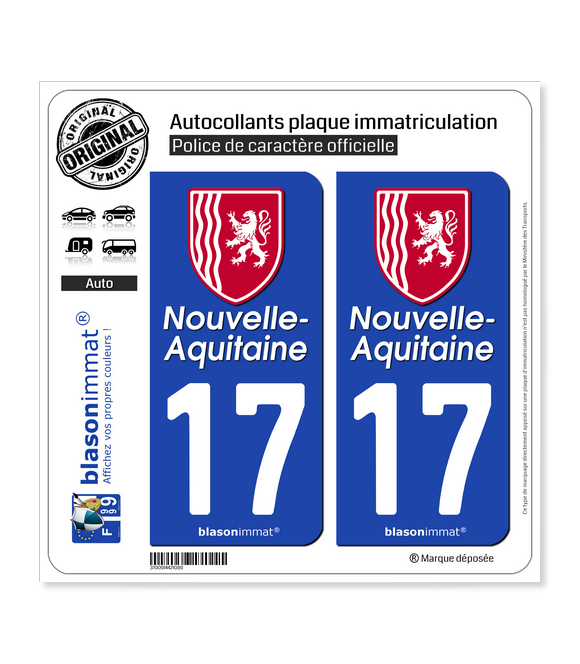 17 Nouvelle-Aquitaine - Région II | Autocollant plaque immatriculation