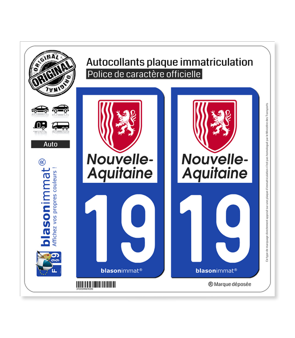 19 Nouvelle-Aquitaine - Région | Autocollant plaque immatriculation