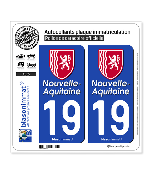 19 Nouvelle-Aquitaine - Région II | Autocollant plaque immatriculation