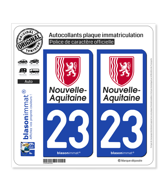 23 Nouvelle-Aquitaine - Région | Autocollant plaque immatriculation