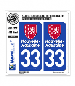 33 Nouvelle-Aquitaine - Région II | Autocollant plaque immatriculation