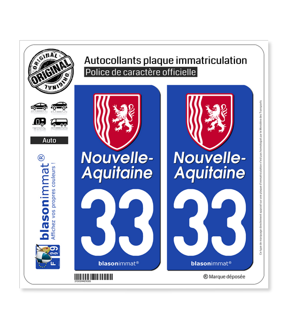 33 Nouvelle-Aquitaine - Région II | Autocollant plaque immatriculation