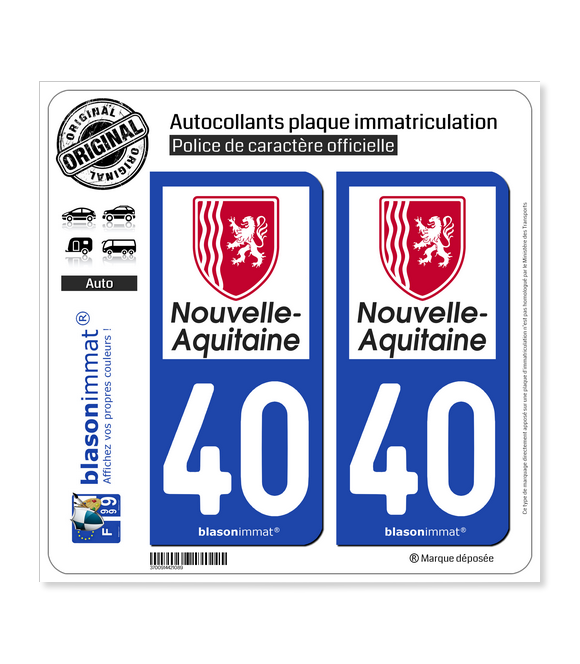 40 Nouvelle-Aquitaine - Région | Autocollant plaque immatriculation