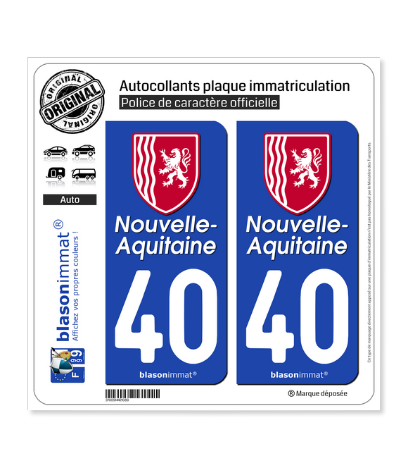 40 Nouvelle-Aquitaine - Région II | Autocollant plaque immatriculation