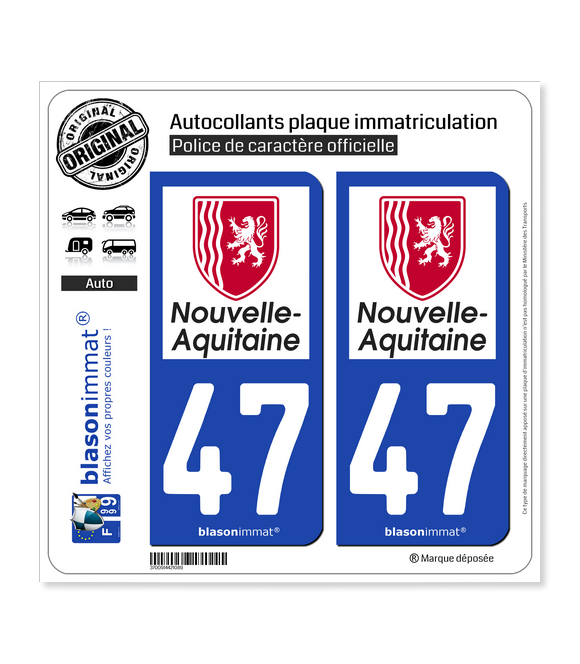 47 Nouvelle-Aquitaine - Région | Autocollant plaque immatriculation