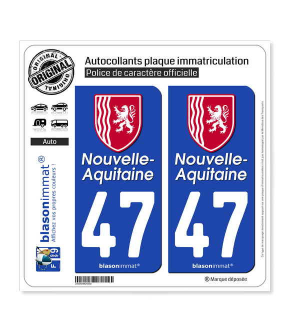 47 Nouvelle-Aquitaine - Région II | Autocollant plaque immatriculation