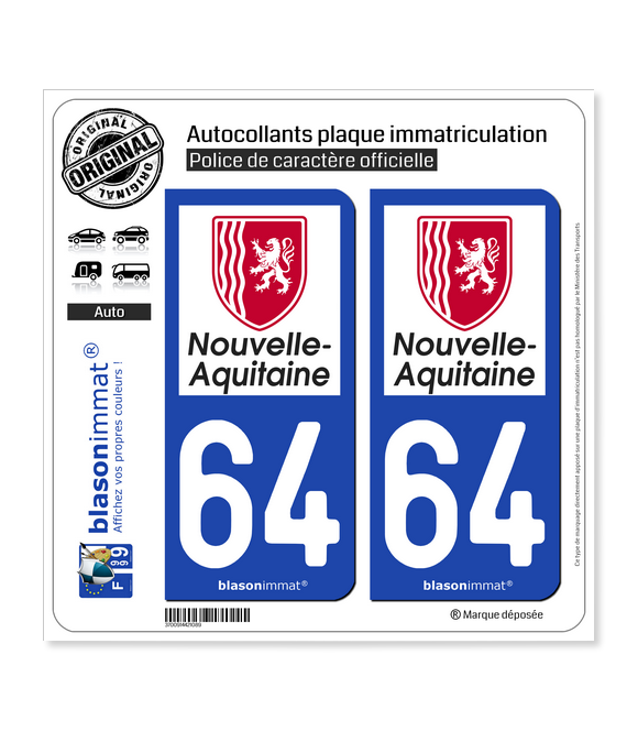 64 Nouvelle-Aquitaine - Région | Autocollant plaque immatriculation