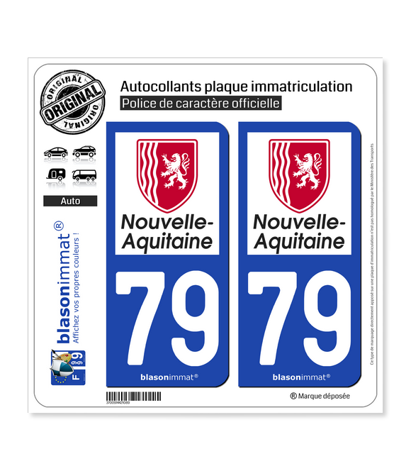 79 Nouvelle-Aquitaine - Région | Autocollant plaque immatriculation