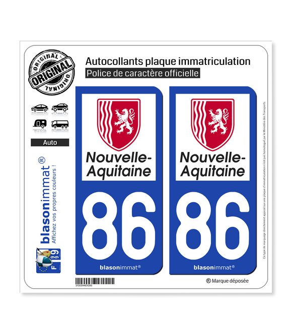 86 Nouvelle-Aquitaine - Région | Autocollant plaque immatriculation