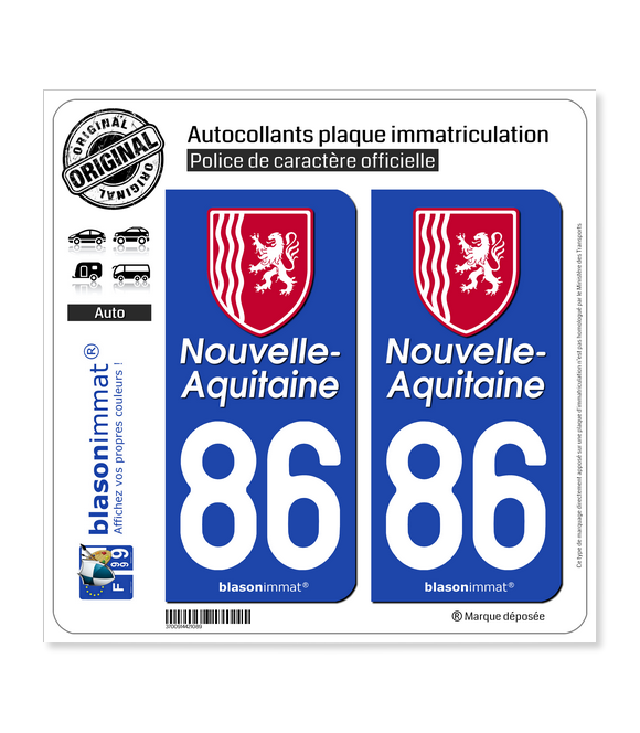 86 Nouvelle-Aquitaine - Région II | Autocollant plaque immatriculation